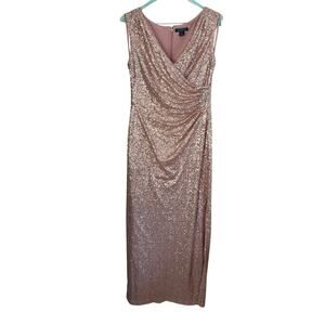 Ralph Lauren Evening Dress Rose Gold Sequin Gown Sleeveless Size 6P